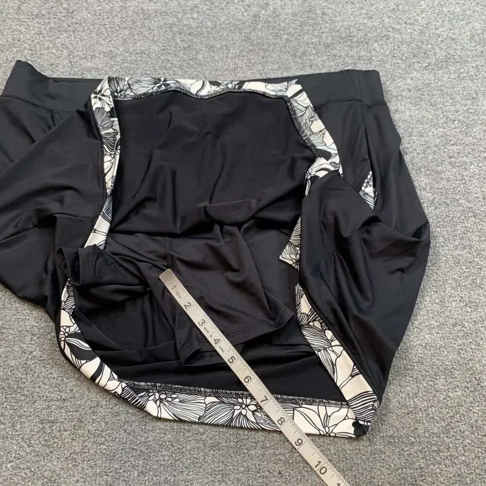 Stella Parker Skort Womens 2XL Black White Floral Trim Side Slit Pull On Lined